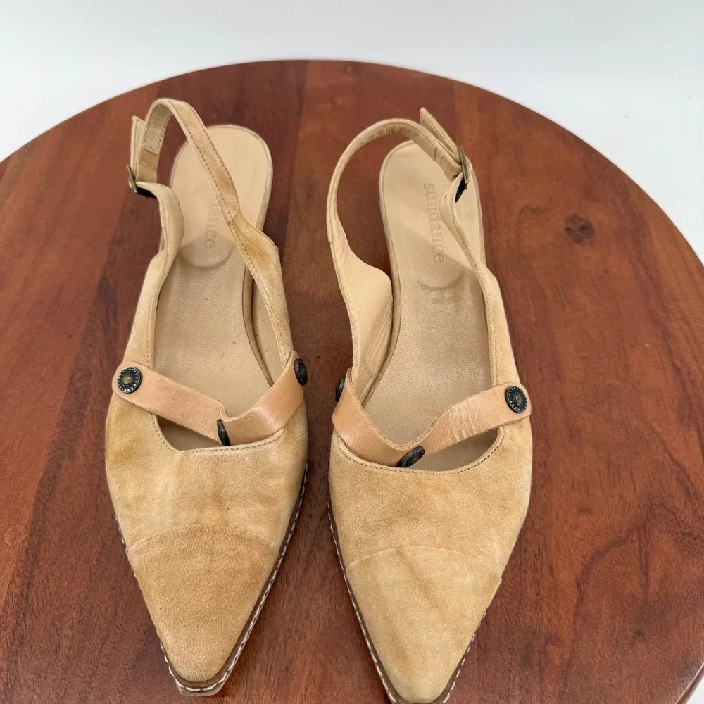 Sundance Tan‎ Suede Pointed Toe Slingback Heels  Size EU 38/Women 7.5-8 France